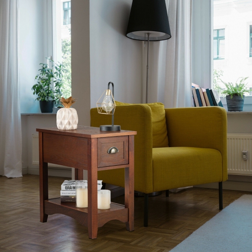 Table d'appoint contemporaine – Table d'extrémité compacte avec tiroir de rangement et tablette