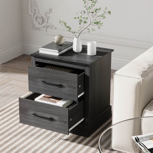 Compact Wood Nightstand with Storage Drawers for Bedroom or Living Room