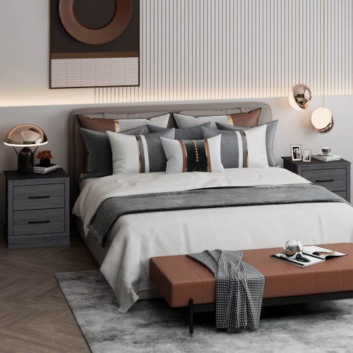 Compact Wood Nightstand with Storage Drawers for Bedroom or Living Room