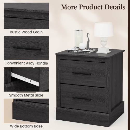 Compact Wood Nightstand with Storage Drawers for Bedroom or Living Room