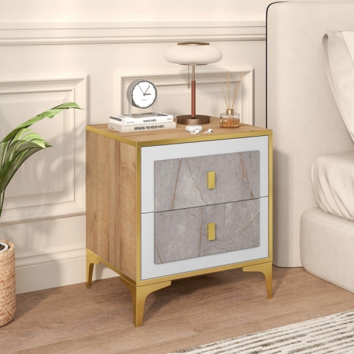 Modern Nightstand – 2 Pull-Out Drawers for Bedroom or Sofa Side Storage