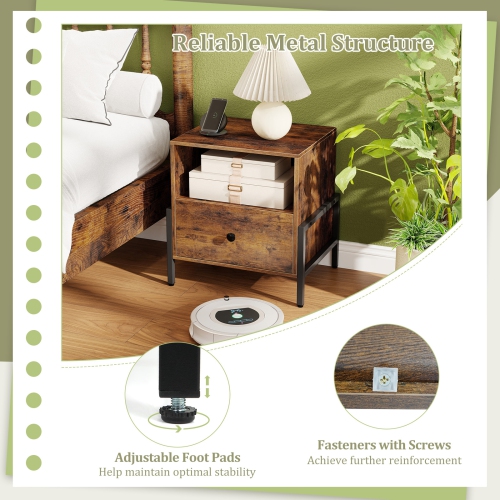 Table de chevet avec ports USB et prises de courant – Table de chevet avec tiroir et tablette