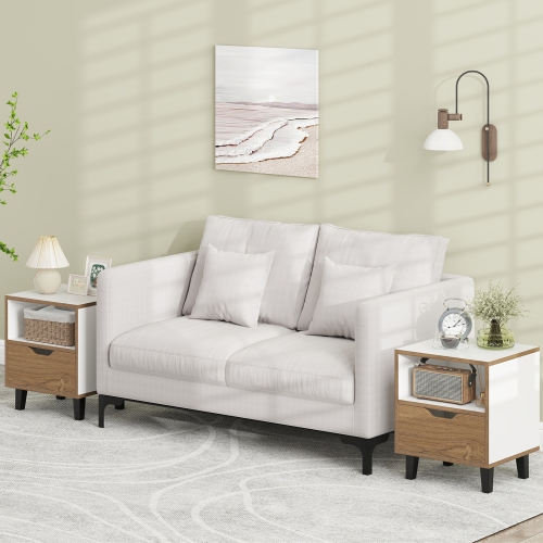 Nightstand with Drawer & Open Shelf – Compact Bedside Table for Small Spaces