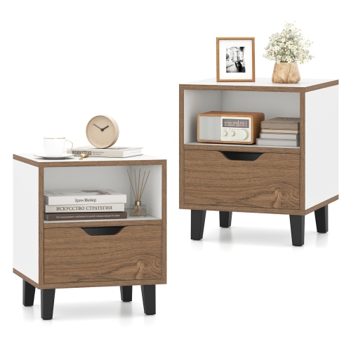 Nightstand with Drawer & Open Shelf – Compact Bedside Table for Small Spaces