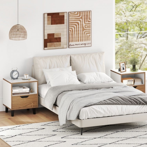 Nightstand with Drawer & Open Shelf – Compact Bedside Table for Small Spaces