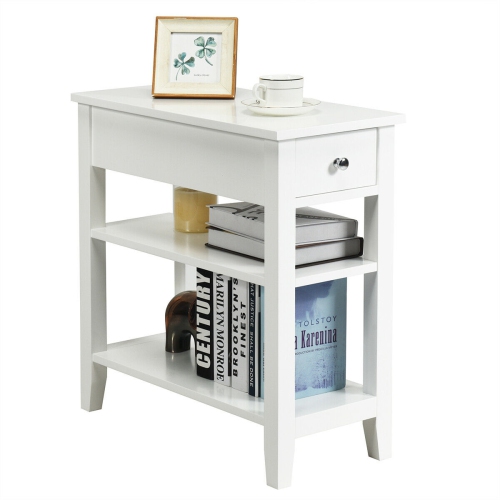 Modern 3-Tier Bedside Table – Nightstand with Drawer and 2 Storage Shelves