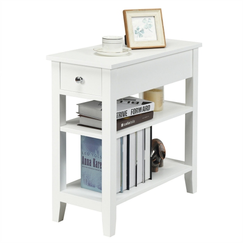 Modern 3-Tier Bedside Table – Nightstand with Drawer and 2 Storage Shelves