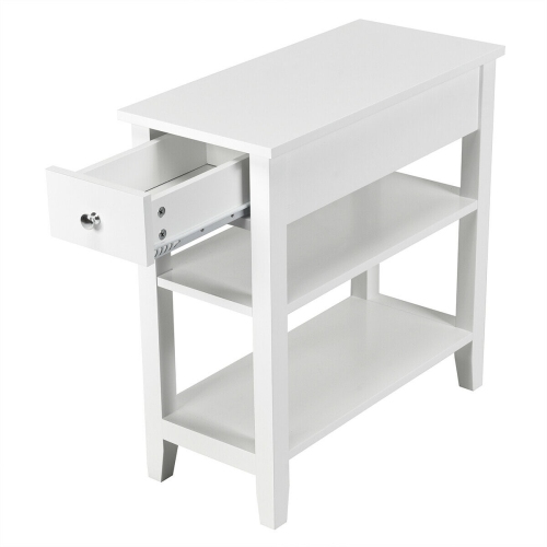 Modern 3-Tier Bedside Table – Nightstand with Drawer and 2 Storage Shelves