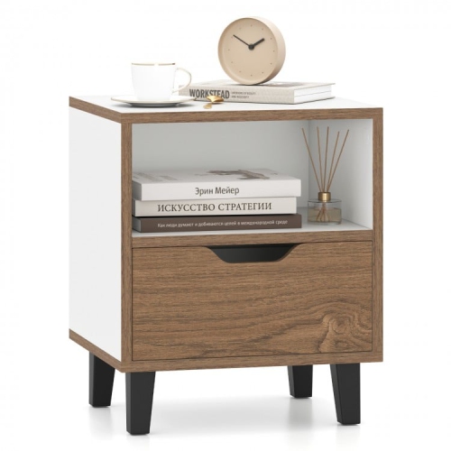 SLICKBLUE  Nightstand With Drawer And Open Storage Shelf for Bedroom