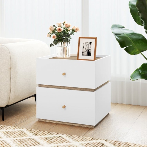 2-Drawer Accent End Table – Nightstand for Living Room or Small Spaces