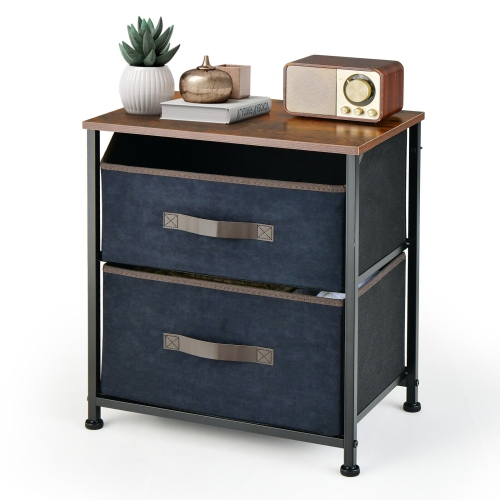 Industrial Nightstand with 2 Fabric Drawers and Metal Frame for Bedroom Storage