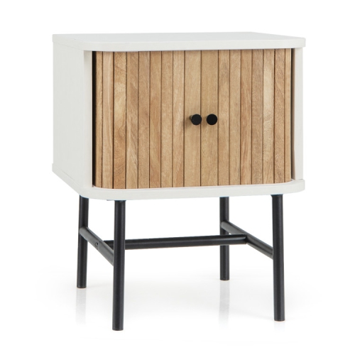 SLICKBLUE  Mid-Century Nightstand With Sliding Doors And Storage Cabinet for Bedroom