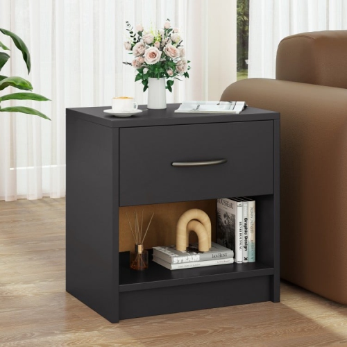 Modern Nightstand with Drawer and Open Shelf – Bedside Storage Table for Small Spaces