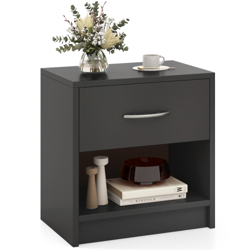Modern Nightstand with Drawer and Open Shelf – Bedside Storage Table for Small Spaces
