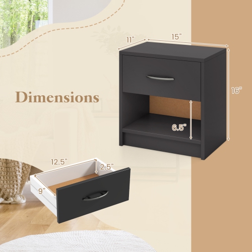 Modern Nightstand with Drawer and Open Shelf – Bedside Storage Table for Small Spaces