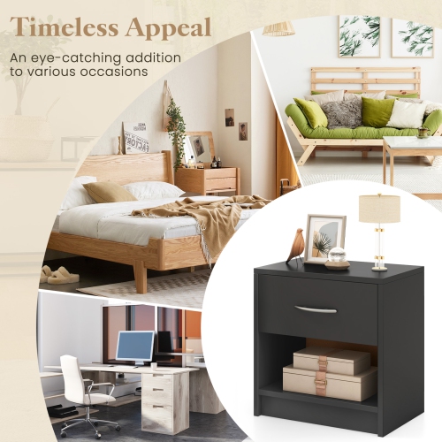 Modern Nightstand with Drawer and Open Shelf – Bedside Storage Table for Small Spaces