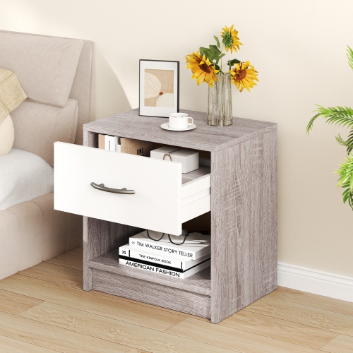 Modern Nightstand with Drawer and Open Shelf – Bedside Storage Table for Small Spaces