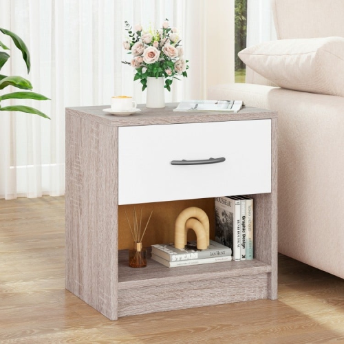 Modern Nightstand with Drawer and Open Shelf – Bedside Storage Table for Small Spaces