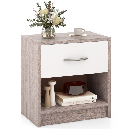 Modern Nightstand with Drawer and Open Shelf – Bedside Storage Table for Small Spaces