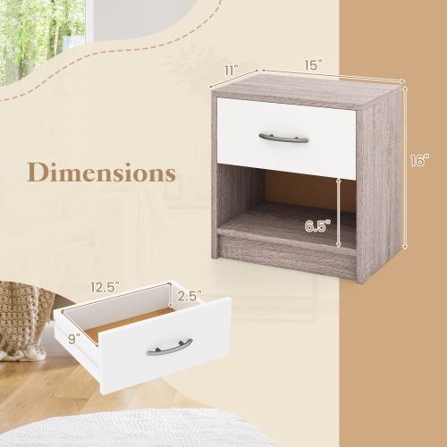 Modern Nightstand with Drawer and Open Shelf – Bedside Storage Table for Small Spaces
