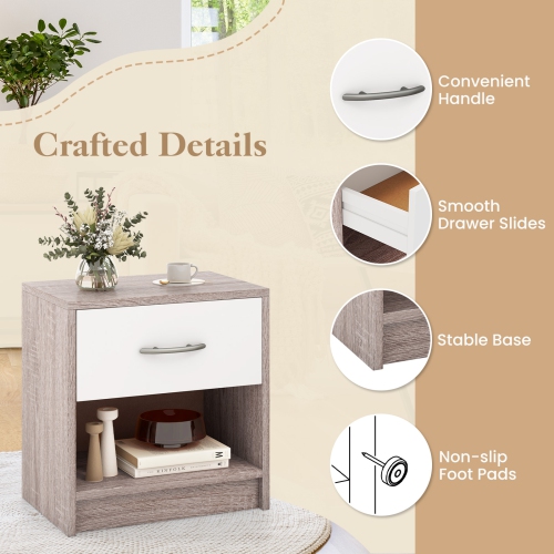 Modern Nightstand with Drawer and Open Shelf – Bedside Storage Table for Small Spaces