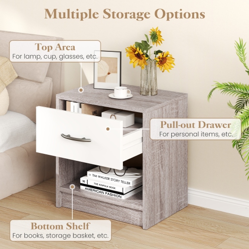 Modern Nightstand with Drawer and Open Shelf – Bedside Storage Table for Small Spaces