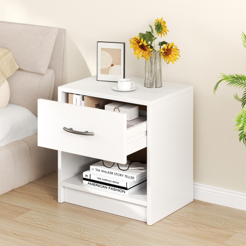 Modern Nightstand with Drawer and Open Shelf – Bedside Storage Table for Small Spaces