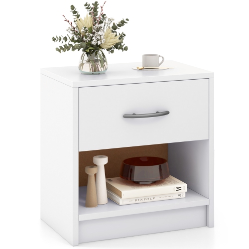 Modern Nightstand with Drawer and Open Shelf – Bedside Storage Table for Small Spaces