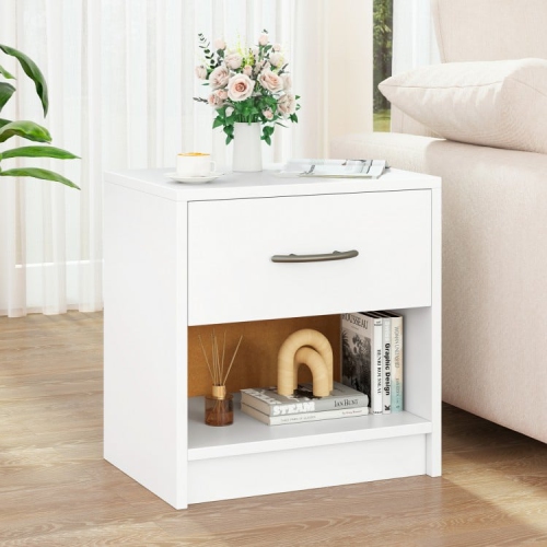 Modern Nightstand with Drawer and Open Shelf – Bedside Storage Table for Small Spaces