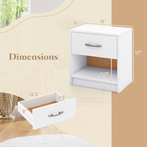 Modern Nightstand with Drawer and Open Shelf – Bedside Storage Table for Small Spaces