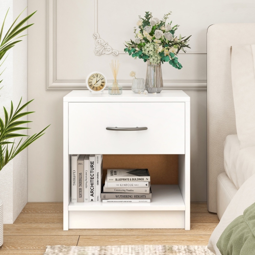 Modern Nightstand with Drawer and Open Shelf – Bedside Storage Table for Small Spaces