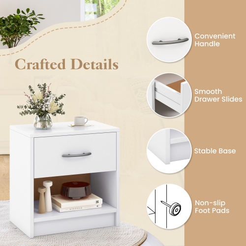 Modern Nightstand with Drawer and Open Shelf – Bedside Storage Table for Small Spaces