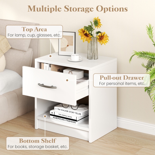 Modern Nightstand with Drawer and Open Shelf – Bedside Storage Table for Small Spaces