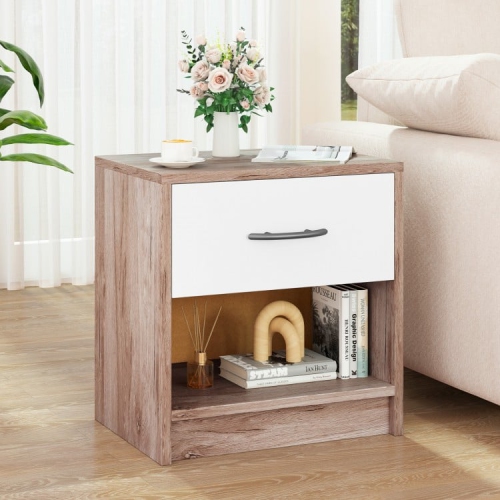 Modern Nightstand with Drawer and Open Shelf – Bedside Storage Table for Small Spaces