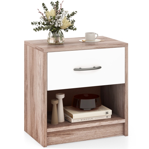 Modern Nightstand with Drawer and Open Shelf – Bedside Storage Table for Small Spaces
