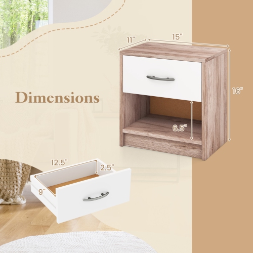 Modern Nightstand with Drawer and Open Shelf – Bedside Storage Table for Small Spaces