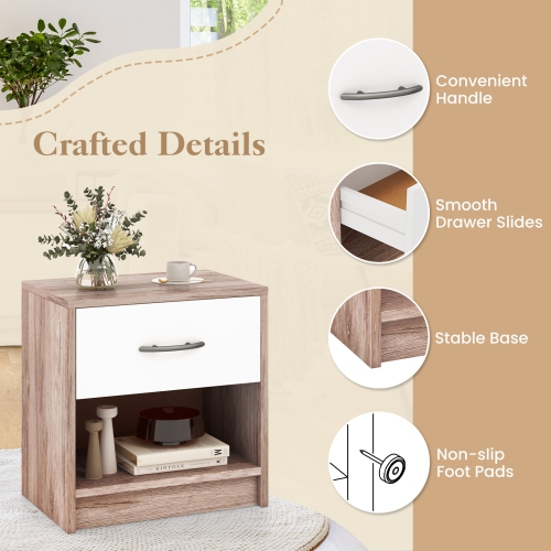 Modern Nightstand with Drawer and Open Shelf – Bedside Storage Table for Small Spaces