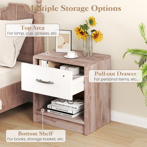 Modern Nightstand with Drawer and Open Shelf – Bedside Storage Table for Small Spaces