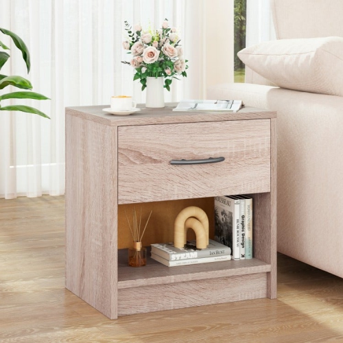 Modern Nightstand with Drawer and Open Shelf – Bedside Storage Table for Small Spaces