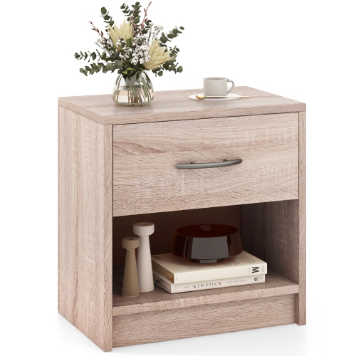 Modern Nightstand with Drawer and Open Shelf – Bedside Storage Table for Small Spaces
