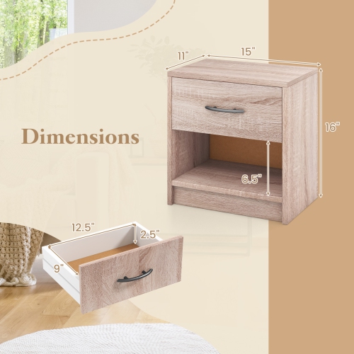 Modern Nightstand with Drawer and Open Shelf – Bedside Storage Table for Small Spaces