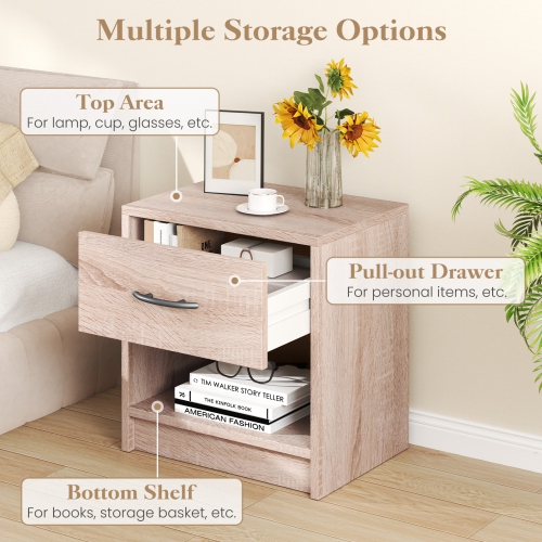 Modern Nightstand with Drawer and Open Shelf – Bedside Storage Table for Small Spaces