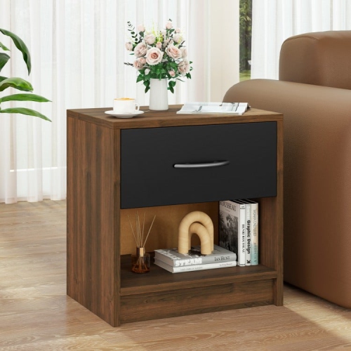 Modern Nightstand with Drawer and Open Shelf – Bedside Storage Table for Small Spaces