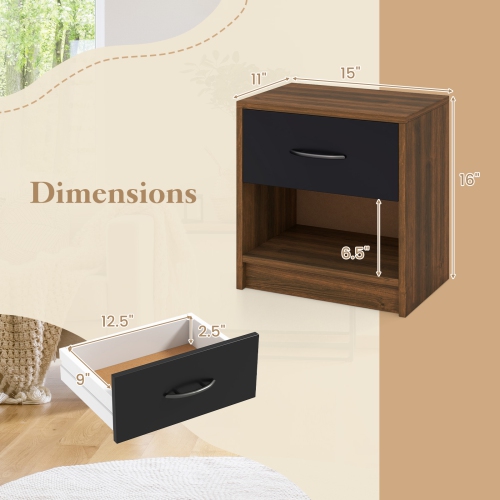 Modern Nightstand with Drawer and Open Shelf – Bedside Storage Table for Small Spaces