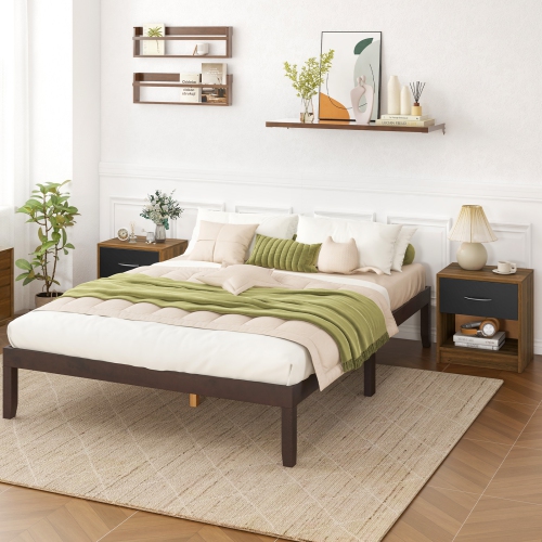 Modern Nightstand with Drawer and Open Shelf – Bedside Storage Table for Small Spaces