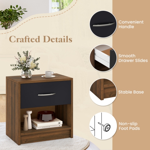 Modern Nightstand with Drawer and Open Shelf – Bedside Storage Table for Small Spaces