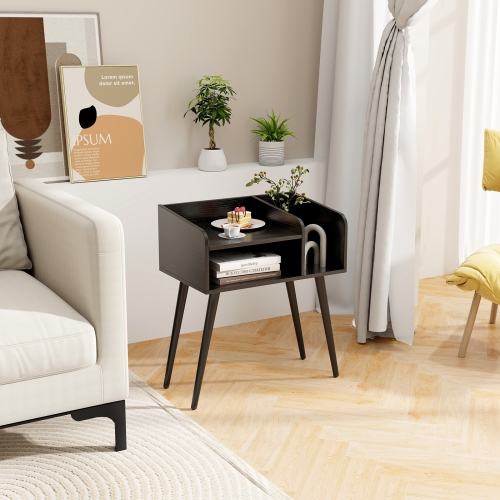 Mid-Century End Table with Storage Shelves – Accent Nightstand for Bedroom