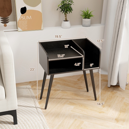 Mid-Century End Table with Storage Shelves – Accent Nightstand for Bedroom