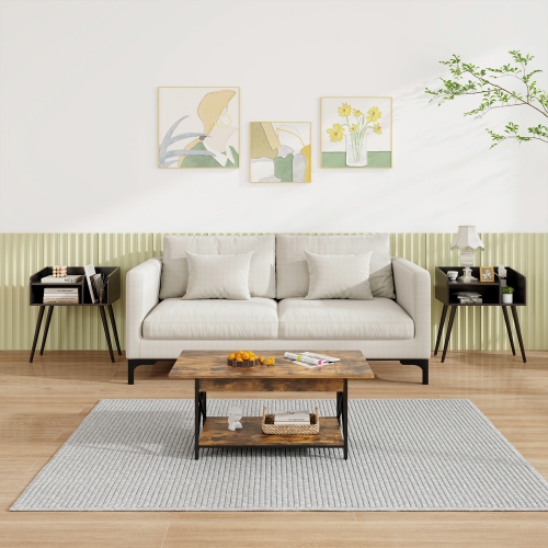 Mid-Century End Table with Storage Shelves – Accent Nightstand for Bedroom