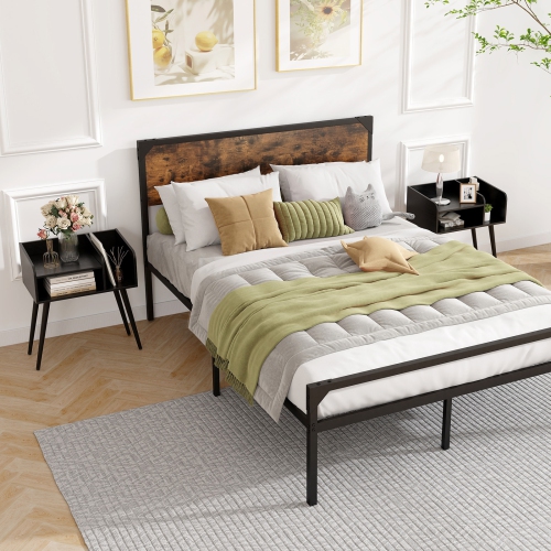 Mid-Century End Table with Storage Shelves – Accent Nightstand for Bedroom